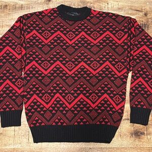 The Aspen Lid Acrylic & Wool Vintage Red/Black Geometric  Sweater S (3)